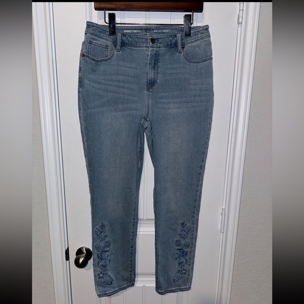 Chico’s Women's Blue Jeans with Floral Embroidery